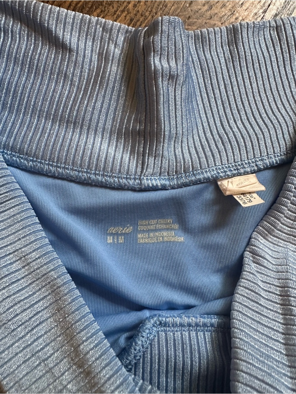 Aerie Blue Ribbed Shimmer Swimsuit high cut cheeky SET - Picture 2 of 4